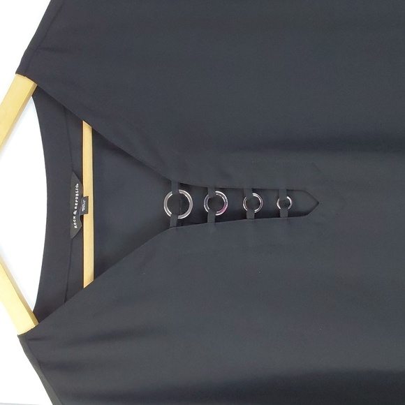 R & R Black Chiffon Semi Sheer Minimalist Top Flowy Classic Evening  Sz.XL - Picture 2 of 6